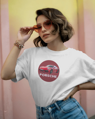 Porsche 911 İlhamlı Spor Araba Tasarımlı Unisex Oversize Beyaz Tişört – Premium Streetwear Koleksiyonu