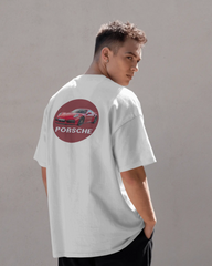 Porsche 911 İlhamlı Spor Araba Tasarımlı Unisex Oversize Beyaz Tişört – Premium Streetwear Koleksiyonu