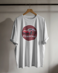 Porsche 911 İlhamlı Spor Araba Tasarımlı Unisex Oversize Beyaz Tişört – Premium Streetwear Koleksiyonu