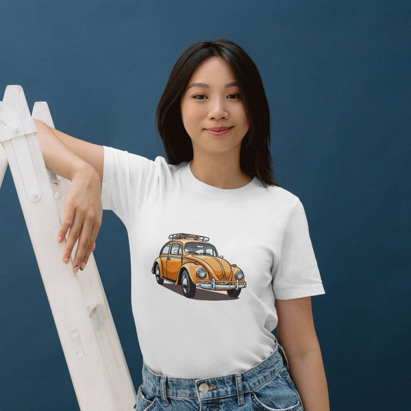 Retro Sarı Vosvos Tişört – Klasik Beetle Araba Tasarımıyla Unisex Vintage T-shirt