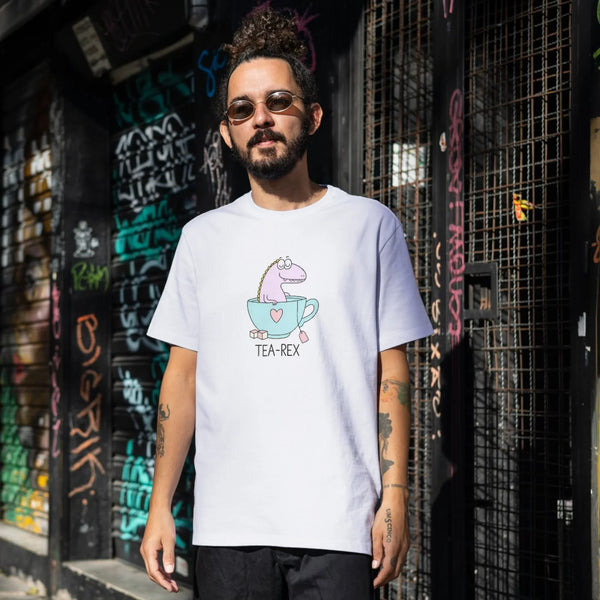 TEA-REX Funny Dinosaur T-Shirt – Cute Pastel Tea Lover Tee for Women & Kids
