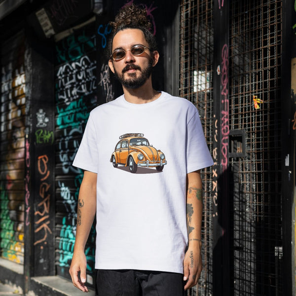 Retro Sarı Vosvos Tişört – Klasik Beetle Araba Tasarımıyla Unisex Vintage T-shirt