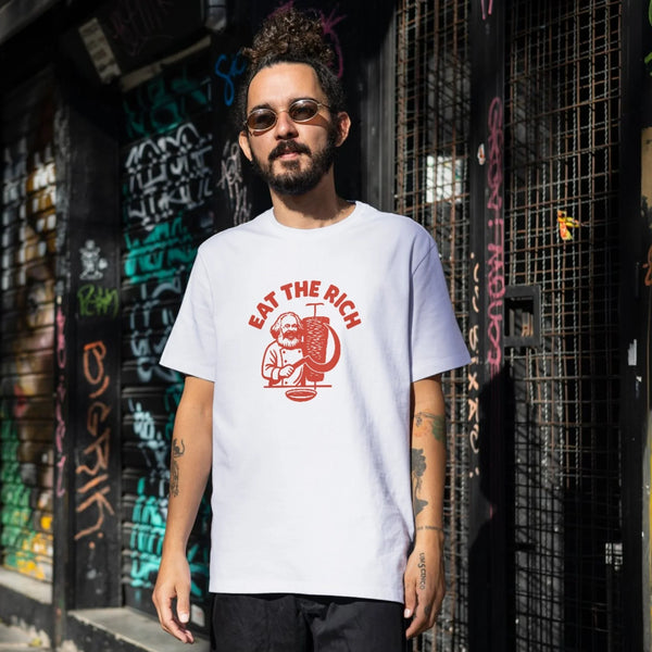 Eat The Rich Karl Marx Temalı Tişört – Politik Mizah Yazılı Unisex Tişört