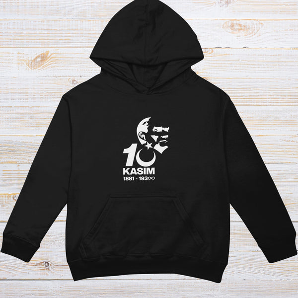10 Kasım Atatürk Hoodie – 1881-193∞ Unisex Siyah Kapüşonlu Sweatshirt, Özel Tasarım