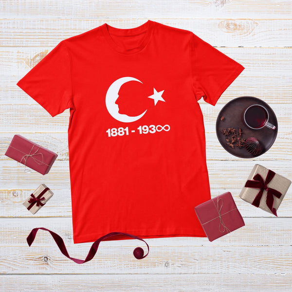 1881–193∞ Atatürk Tişört – Unisex Tasarım, Siyah Beyaz Kırmızı Renk Seçenekleri, Özel Anlamlı T-Shirt