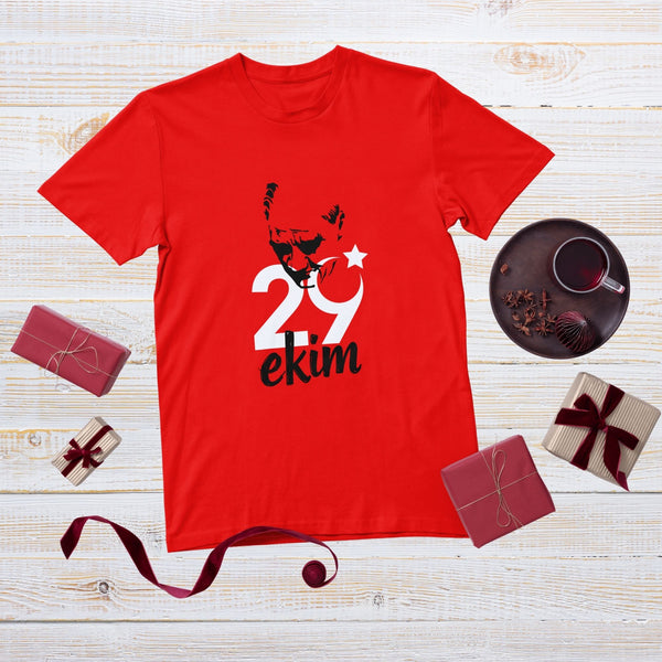 29 Ekim Cumhuriyet Bayramı Tişörtü – Atatürk Tasarımlı Unisex T-Shirt, Siyah Beyaz Kırmızı Seçenekleri