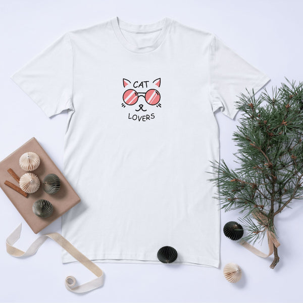 Cat Lovers Tişört – Gözlüklü Sevimli Kedi Çizimli Unisex T-shirt