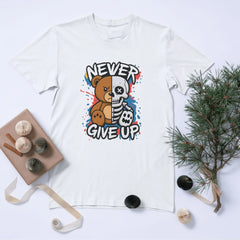 Never Give Up Teddy Bear T-Shirt – Motivational Urban Streetwear Tee