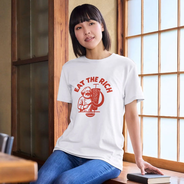 Eat The Rich Karl Marx Temalı Tişört – Politik Mizah Yazılı Unisex Tişört