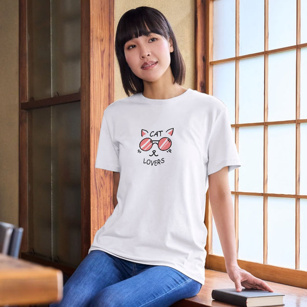 Cat Lovers Tişört – Gözlüklü Sevimli Kedi Çizimli Unisex T-shirt