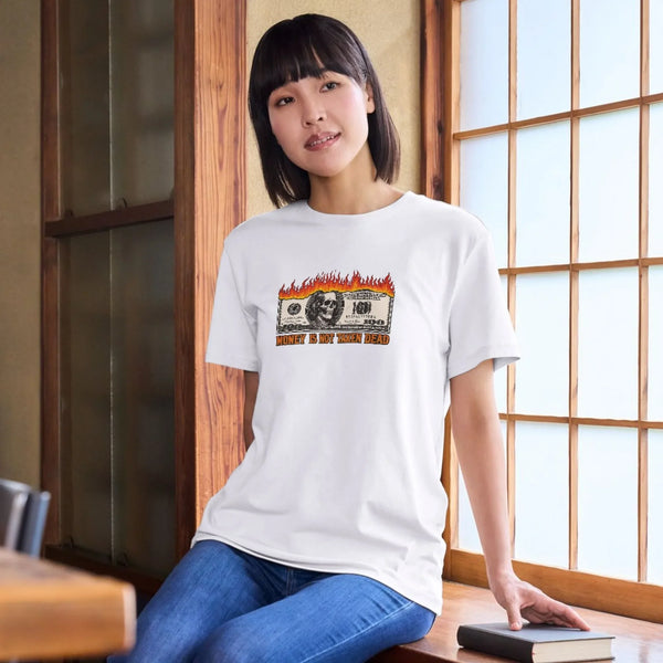 Burning Dollar “Money Is Not Taken Dead” T-Shirt – Anti-Capitalist Streetwear Graphic Tee