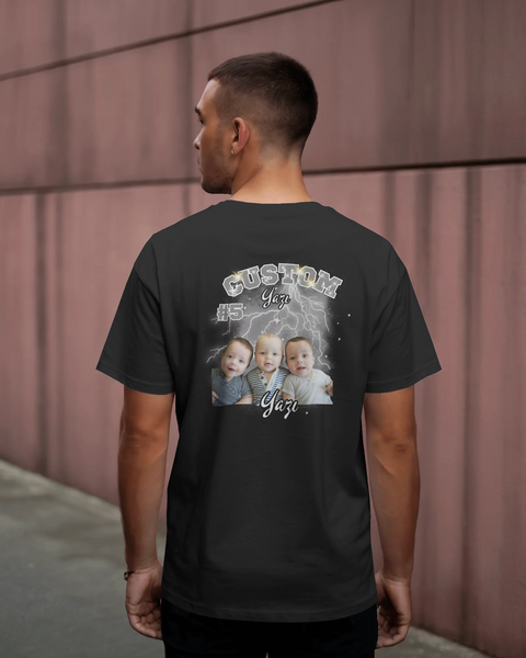 Kişiselleştirilebilir Fotoğraflı Unisex Oversize Tişört – Custom Yazı Tasarımlı
