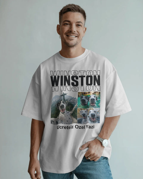 Köpek Fotoğraflı Kişiye Özel İsimli Tişört – Sevimli Evcil Hayvan Tasarımıyla Unisex Beyaz Tişört
